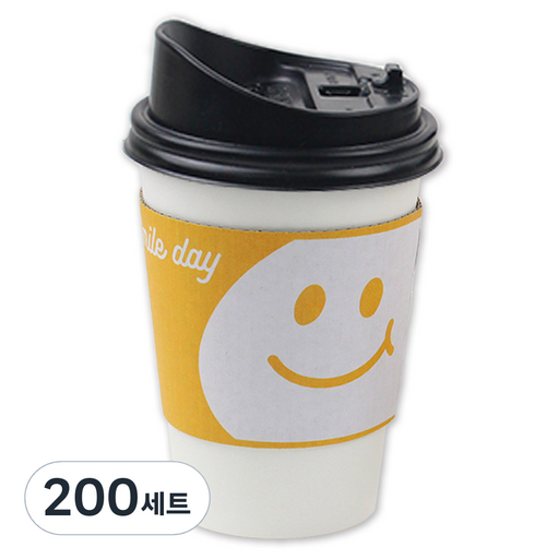 아이엔피 종이컵 화이트 무지 473ml + 롱개폐 뚜껑 + 홀더 스마일옐로 세트