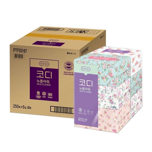 코디 뉴플라워 천연펄프 미용티슈 2겹