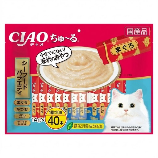 INABA CIAO 啾嚕 肉泥, 鮪魚、鰹魚、鮪魚 + 丁香魚、雞肉 + 鮭魚, 560g, 1袋