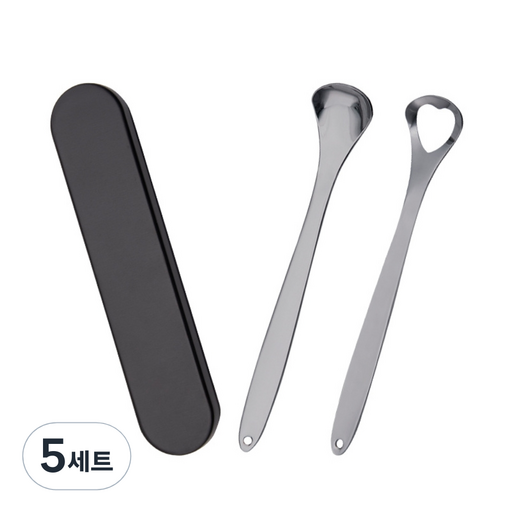 스테인리스 혀클리너 하트형 + 스푼형 + 케이스 세트 블랙 50g
