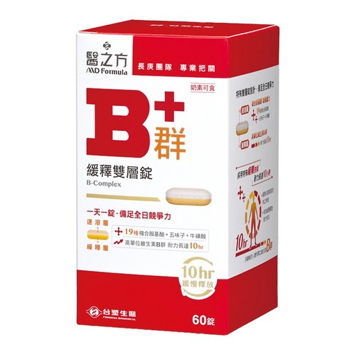 台塑生醫 MD Formula 醫之方 緩釋B群雙層錠, 60顆, 900mg, 1盒