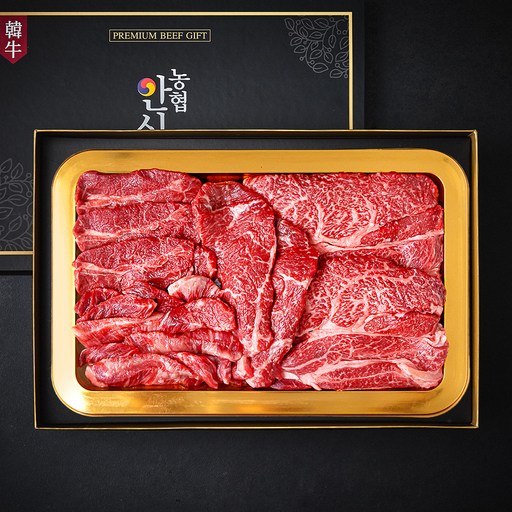 농협안심한우 1등급 등심 500g + 부채살 150g + 업진살 150g + 채끝 200g 채반 선물세트 2호 (냉장) + 쇼핑백