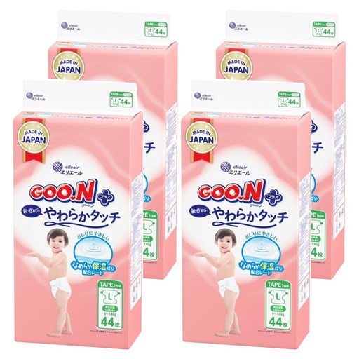 GOO.N 大王 日本境內版 SJ柔觸肌系列 黏貼型尿布 9~14kg, 176片, L