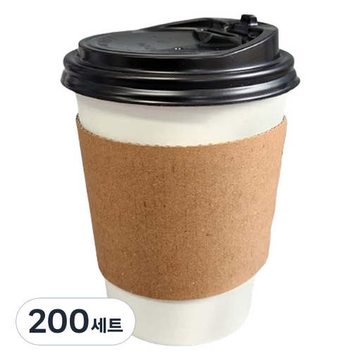 생활을그리다 무인쇄 종이컵 300ml + 블랙 ps 뚜껑 + 무지 홀더 세트