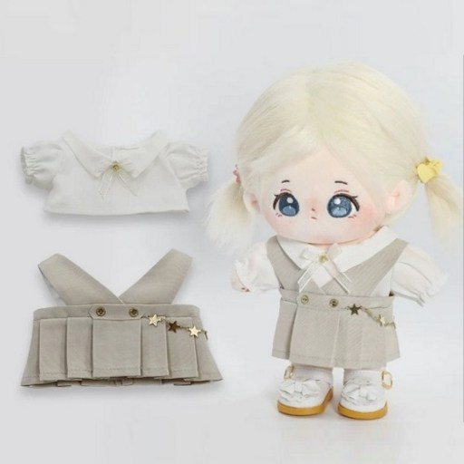20cm 모카돌 솜인형 옷 오버롤 원피스 + 블라우스 세트