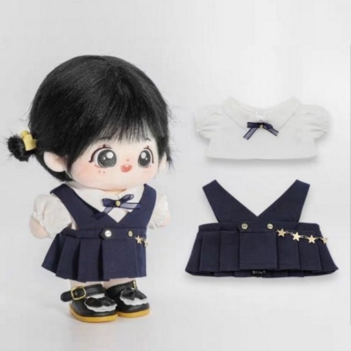20cm 모카돌 솜인형 옷 오버롤 원피스 + 블라우스 세트