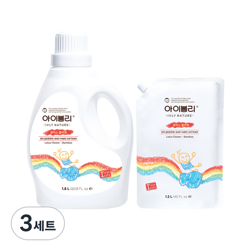 아이블리네이처 유아 섬유유연제 로터스플라워향 본품 1.8L + 리필형 1.2L 세트