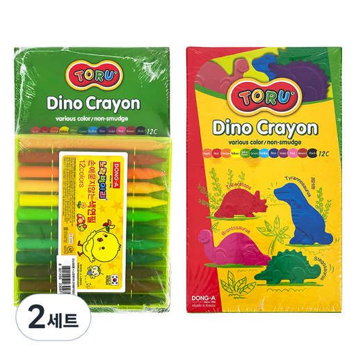 토루 디노 크레용 12색 + 노랑병아리 손에 묻지 않는 색연필 12색 세트