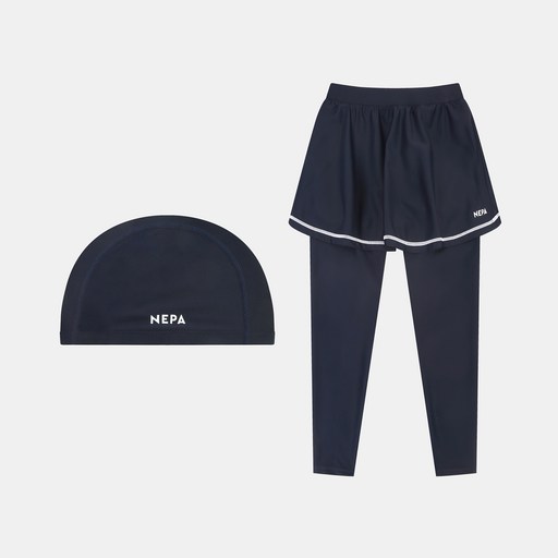 네파키즈 여아용 냉감 통기성 래시가드 스커트 레깅스 + 수영모 세트
