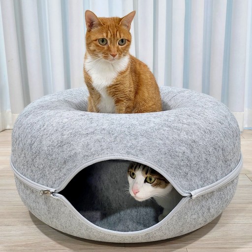 MAAH 고양이 초대형 듀얼 도넛 숨숨집, 라이트 그레이, 1개