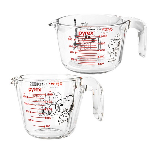 파이렉스 내열유리 스누피 계량컵 500ml + 1L 세트
