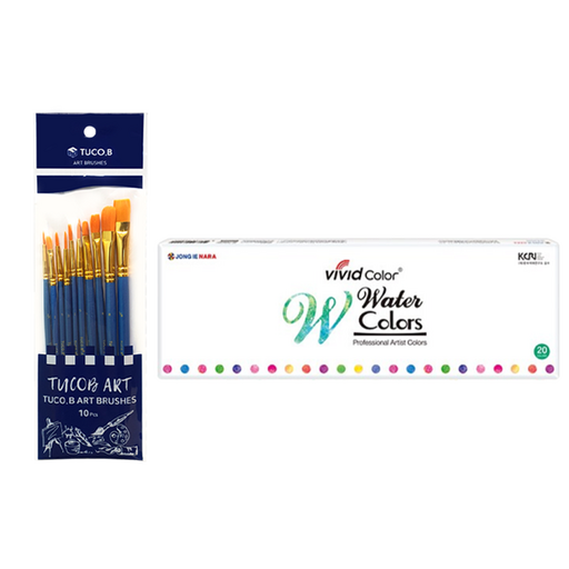 투코비 아트 브러쉬 10종 + 종이나라 수채화 물감 7.5ml 세트
