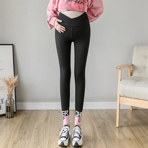 브이라인 로우웨스트 핑크 레터링 임산부 레깅스