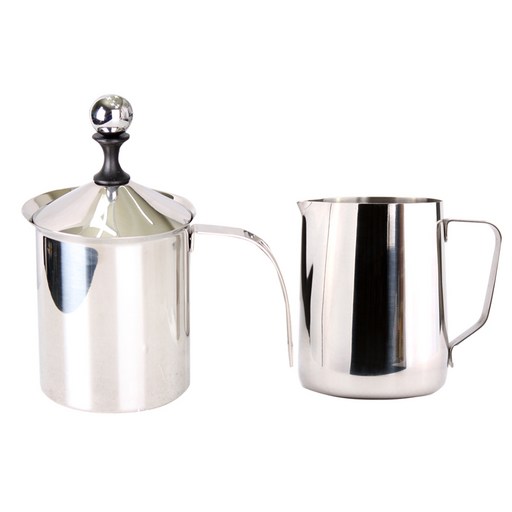 제이제이 블랙 매쉬 수동 우유거품기 400ml + 라떼 스팀 피쳐 350ml 세트
