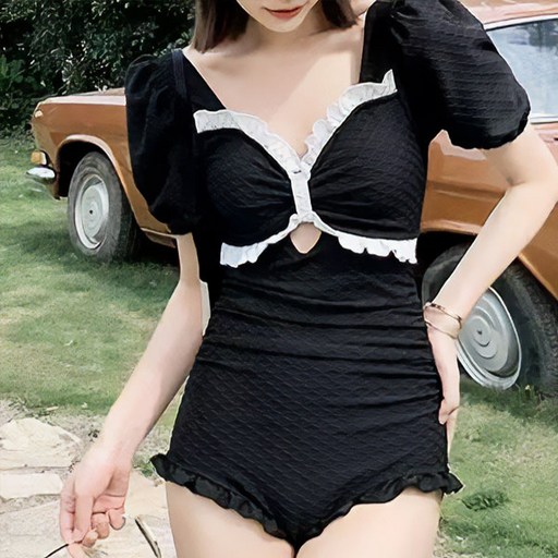 솔레일 여성용 걸리쉬 셔링 스플릿 모노키니 수영복