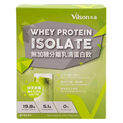 Vilson 米森 無加糖 分離乳清蛋白飲 抹茶拿鐵 6包, 35g, 1盒