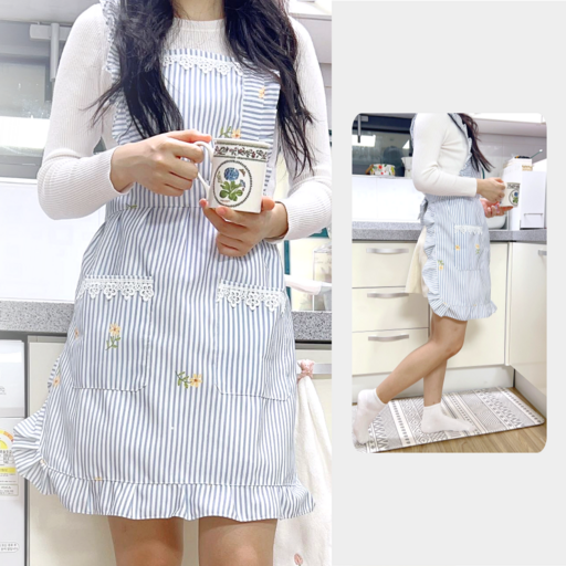하루바나 스트라이프 러블리 레이스 프릴 방수 앞치마 꽃집 카페 공방 집들이 선물