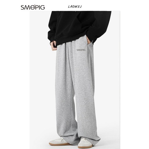 SMOPIG 와이드 팬츠 널찍하다 Over Size 면 소재 캐주얼 바지
