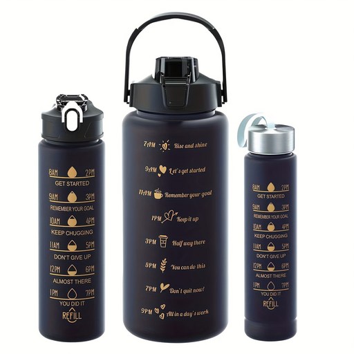 3-in-1 2L 귀여운 그라데이션 운동병 병 세트 + 휴대용 밴드 과 빨대 -패션 아웃도어 스포츠 물통 세트(스포츠 큰물컵 + 자전거 주전자 + 휴대용 보물컵)