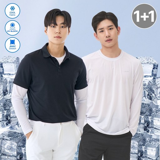 [1+1] 썬마스킨 프리미엄 자외선차단 UV 쿨링 스포츠 골프 남성 라운드 이너웨어 티셔츠