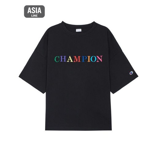 20SS [ASIA] 여성 오버핏 레인보우 Champion 자수로고 반팔 티셔츠 CKTS0E374BK