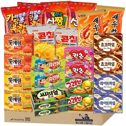 [블루존] 소소 스낵 어린이 선물 24입 B세트 (콘칲+카땅+신짱+새우깡미니+칸쵸+미니꽃게랑(오리지널+치즈버거)+쵸코하임+화이트하임+고래밥+홈런볼+씨리얼) x2