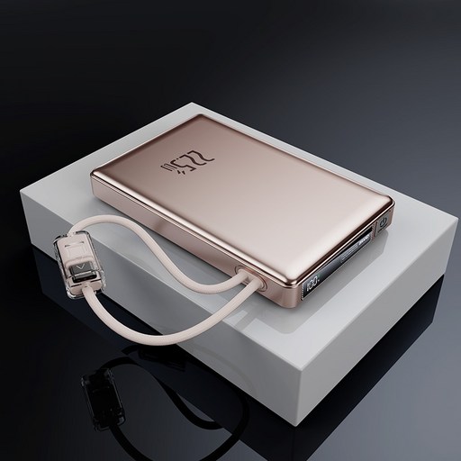 20000mAh 超薄行動電源 22.5W快充 自帶充電線 數字顯示 隨身行動充 100WH標識可隨身攜帶上飛機 有CCC認證可以帶往大陸, 香檳金-20000mAh（金屬烤漆）, 香檳金, CBD1-POWER