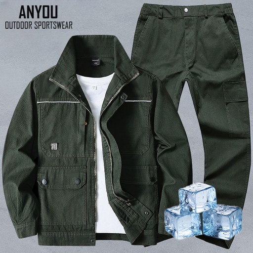 ANYOU 남성 여름 춘추 용접복 통기 방수 작업복 더러움을 방지하다 상하복세트