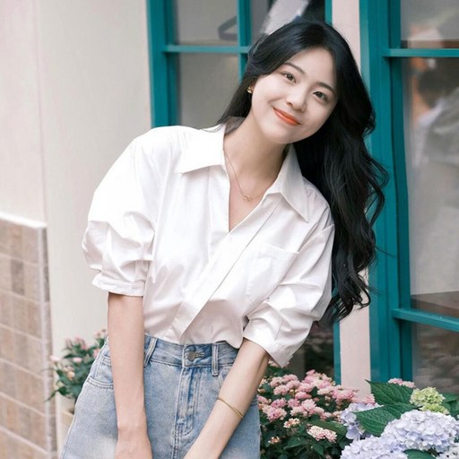 ANYOU 여름 빅사이즈 여성셔츠 폴리에스터 반팔 블라우스 화이트 사선 셔츠 구김없는 데일리 오피스룩
