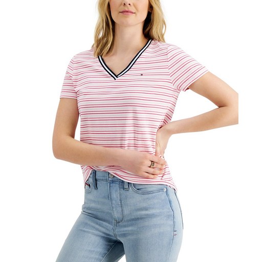타미힐피거 여자 반팔 프리미엄 스트라이프 브이넥 티셔츠 2컬러 Striped V-Neck T-Shirt