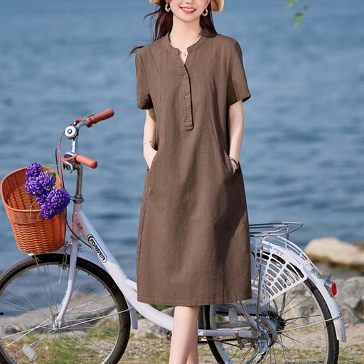 YANGTA 트렌디 캐주얼 여성용 반팔 원피스