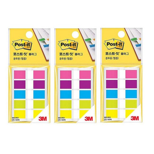 3M 포스트잇 플래그 683-5KN 12x43.6mm 20매 x 5색(3개입)