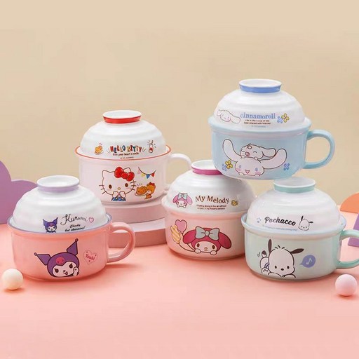 산리오 세라믹 핸들 라면기 면기 컵라면 용기 손잡이 라면 그릇 800ml + 420ml