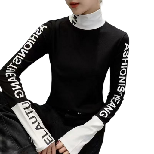 골프웨어 여성 골프상의 패션 사계절 하이넥 따뜻한 골프 이너 신상품 패치워크 골프 프린트 여성 긴팔 상의 여성 스포츠웨어