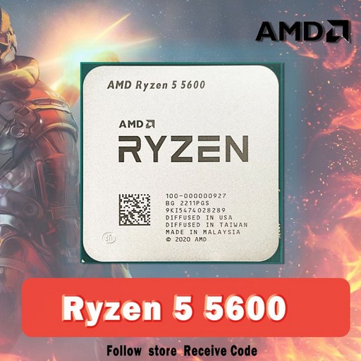 AMD Ryzen 라이젠 5 5600 R5 3.5 GHz 6 코어 12 스레드 CPU 프로세서 7nm L3 = 32M 100-000000927 소켓 AM4 팬 미포함, 단일상품