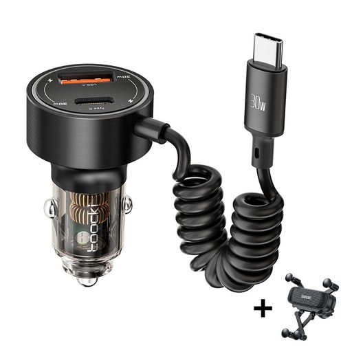 Toocki 60W PD3.0+QC3.0+Type-C 3 in 1 반투명 고속 차량용 충전기