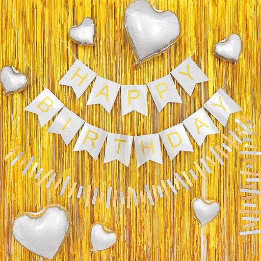 파티팡 생일파티 은박커튼+가랜드 장식세트 [홀로그램골드 유광실버] 장식방법동봉 생일파티 파티용품 파티풍선