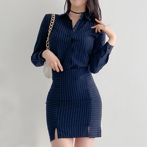 글램디브 스트라이프 셔츠 투피스 A830