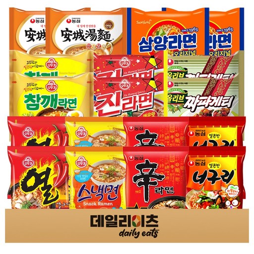 [데일리이츠] 봉지라면 9종류 2개씩 총 18개 기획세트 (신라면 너구리 짜파게티 안성탕면 진라면매운 열라면 참깨라면 스낵면 삼양라면)