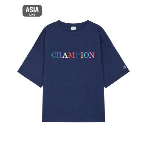 20SS [ASIA] 여성 오버핏 레인보우 Champion 자수로고 반팔 티셔츠 CKTS0E374N2