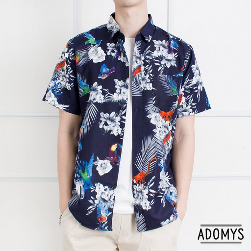 아도미스 여름 버드 하와이안 바캉스 반팔 셔츠