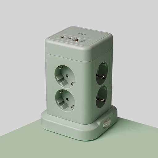 지클릭커 파워마스터 타워 8구 고용량 4000W USB 멀티탭 NP708PD 그린, 1개, 타워형 8구 그린, 2m