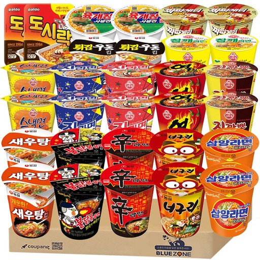 [블루존] 인기컵라면 15종 30개입(육개장사발면2+신라면2+짜범2+튀김우동2+새우탕2+너구리2+진매2+진순2+진짬뽕2+스낵면2+참깨라면2+열라면2+불닭볶음면2+도시락2+삼양2)