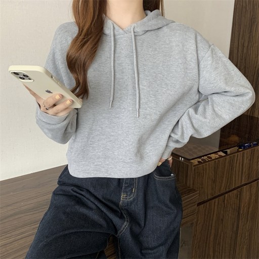 SAHINER 여성 봄가을 데일리 크롭 후드티 무지 심플 BWY07