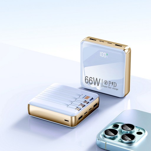 보조배터리 27000mAh 대용량 66W 초고속 충전 디지털 디스플레이 초경량 내장 4개 케이블 고급 유리 광택 마감 기내 반입 가능 다양한 색상 가능 여행을 함께 떠나요
