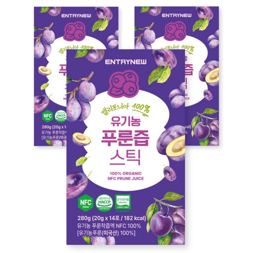 엔트리뉴 100% 유기농 푸룬즙 스틱