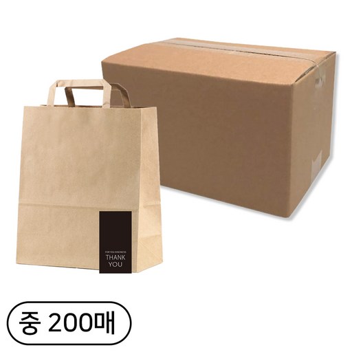 제로패키지 크라프트 무지 쇼핑백 중 50p + 감사 스티커 50p