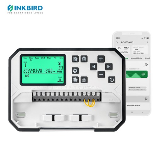 INKBIRD 8존 스마트 스프링클러 관개 컨트롤러 수동 자동 모드 우량 건너뛰기 및 계절 조절 기능 지원 실내외 무선 WiFi 스프링클러 컨트롤러