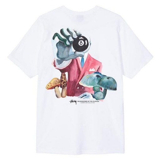 STUSSY IN THE CLOUDS 20SS 수채화 블랙 8 구 버섯 반팔 티셔츠 남녀 커플 조수 TEE