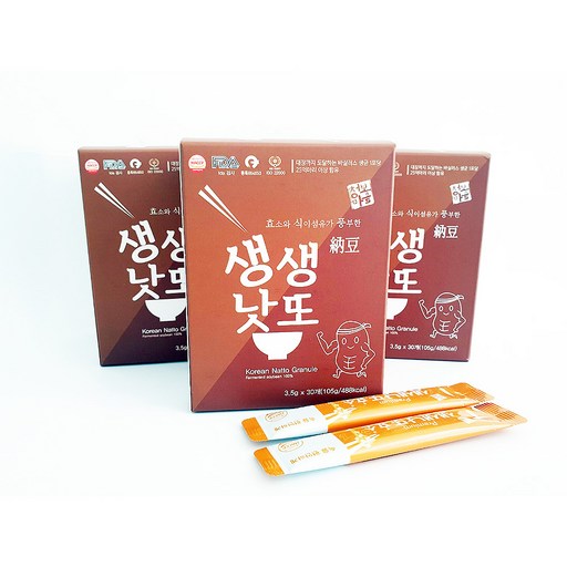 [청보마을] 동결건조 생생낫또 효소 / 약콩(쥐눈이콩) 100% / 낫또영양 그대로 함유 / 간편한 스틱포장 30봉입 3박스 총 90봉 / haccp인증